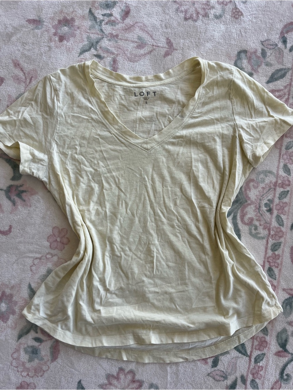 LOFT Pale Yellow V-Neck Short Sleeve Tee